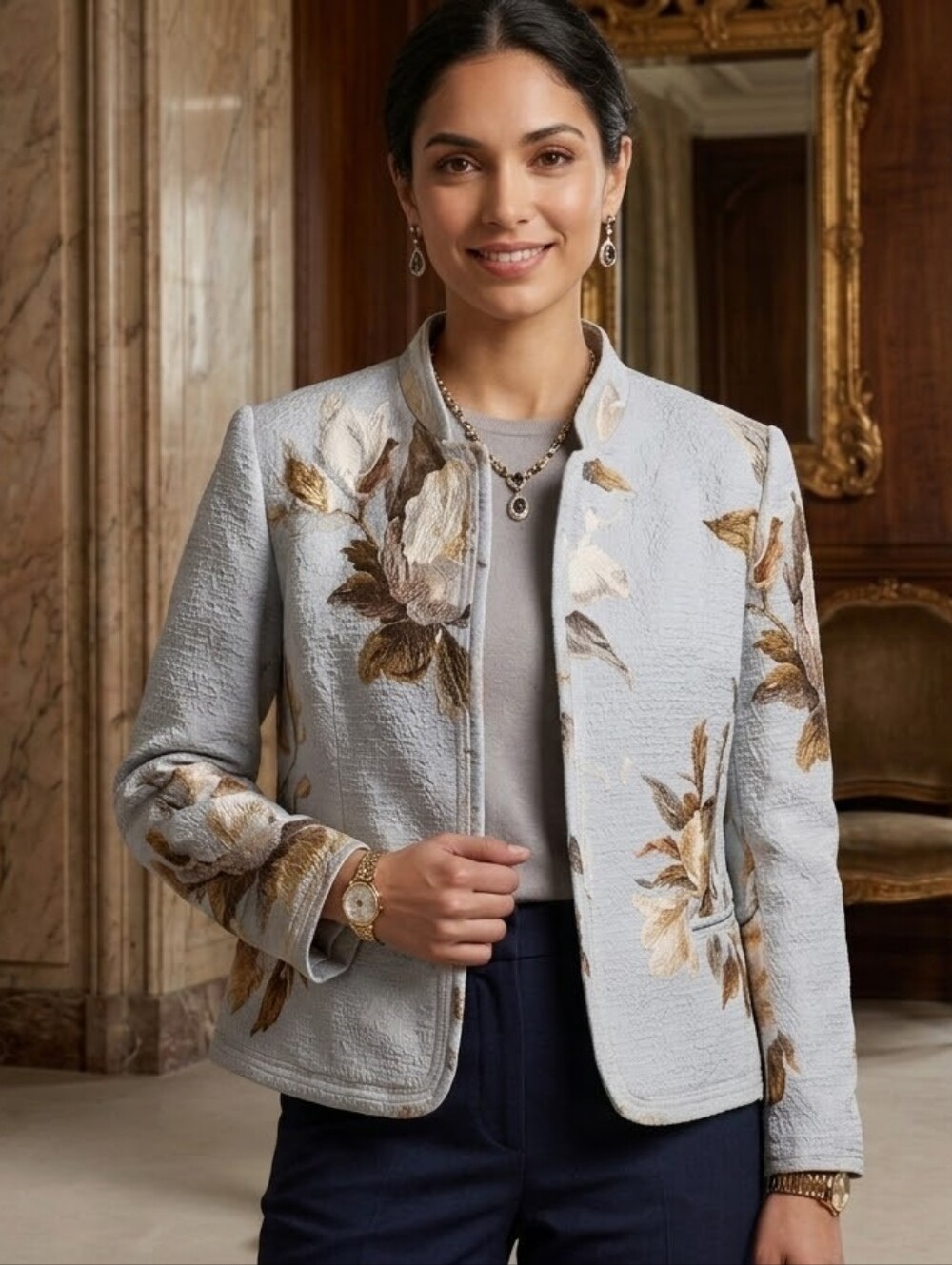 Linda Allard Ellen Tracy Silk Cotton Floral Jacquard Jacket Blazer Sz 6